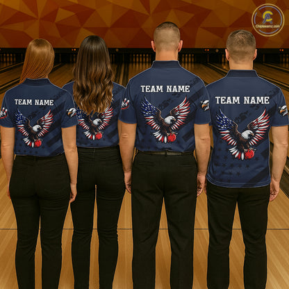 Custom American Flag Eagle Bowling Shirt for Women Polo & Quarter-Zip Bowling Team Jersey QZT953