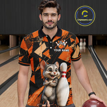 Load image into Gallery viewer, Black &amp; Orange Funny Mouse Bowling Team Shirt for Men Custom Bowling Jersey Polo &amp; Quarter-Zip QZT1033