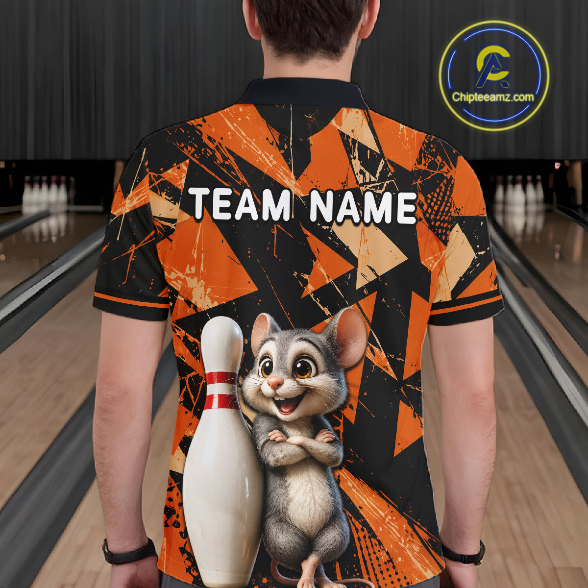 Black & Orange Funny Mouse Bowling Team Shirt for Men Custom Bowling Jersey Polo & Quarter-Zip QZT1033