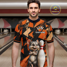 Load image into Gallery viewer, Black &amp; Orange Funny Mouse Bowling Team Shirt for Men Custom Bowling Jersey Polo &amp; Quarter-Zip QZT1033