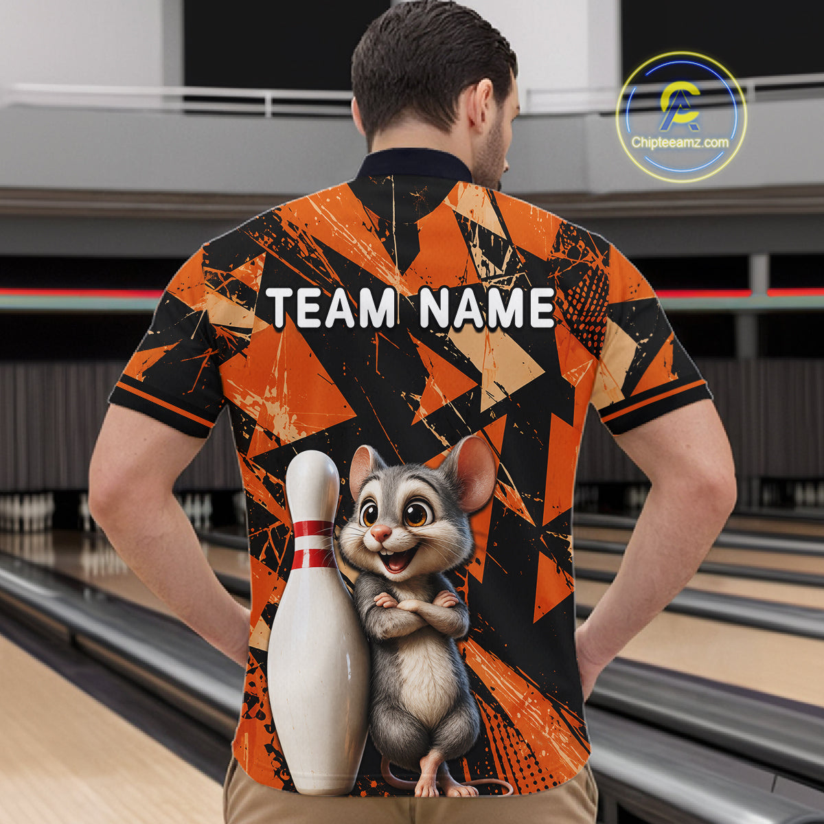 Black & Orange Funny Mouse Bowling Team Shirt for Men Custom Bowling Jersey Polo & Quarter-Zip QZT1033