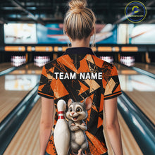 Load image into Gallery viewer, Black &amp; Orange Funny Mouse Bowling Team Shirt for Women Custom Bowling Jersey Polo &amp; Quarter-Zip QZT1033