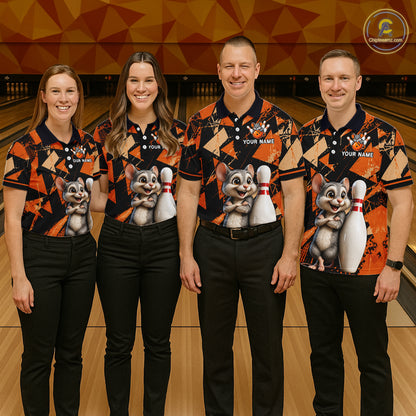 Black & Orange Funny Mouse Bowling Team Shirt for Women Custom Bowling Jersey Polo & Quarter-Zip QZT1033