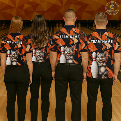 Black & Orange Funny Mouse Bowling Team Shirt for Women Custom Bowling Jersey Polo & Quarter-Zip QZT1033