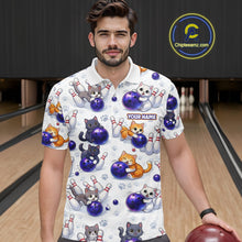 Load image into Gallery viewer, Custom Funny Cat Pattern Bowling Shirt Bowling Jersey League Polo &amp; 1/4Zip Bowling Team for Men QZT951