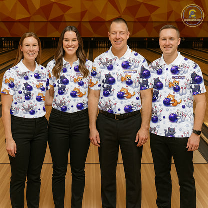 Custom Funny Cat Pattern Bowling Shirt Bowling Jersey League Polo & 1/4Zip Bowling Team for Women QZT951