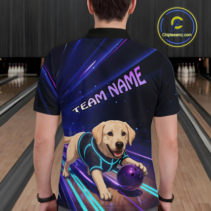 Neon Funny Labrador Retriever Bowling Shirt for Men Custom Bowling Team Jersey Polo & 1/4-Zip QZT992