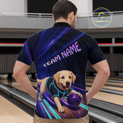 Neon Funny Labrador Retriever Bowling Shirt for Men Custom Bowling Team Jersey Polo & 1/4-Zip QZT992