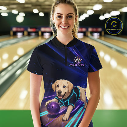 Neon Funny Labrador Retriever Bowling Shirt for Women Custom Bowling Team Jersey Polo & 1/4-Zip QZT992