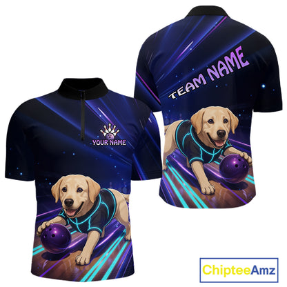 Neon Funny Labrador Retriever Bowling Shirt for Men Custom Bowling Team Jersey Polo & 1/4-Zip QZT992