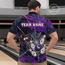 Load image into Gallery viewer,  Man wearing custom purple funny spider bowling 1/4 zip shirt, back view mockup with team name design.