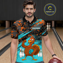 Load image into Gallery viewer, Turquoise Funny Turkey Bowling Team Shirt for Men Bowling Jersey Thanksgiving Bowling Outfit QZT776