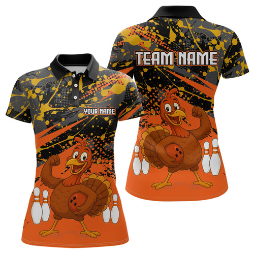 Orange Funny Turkey Bowling Team Shirt for Women Bowling Jersey Thanksgiving Bowling Outfit QZT776