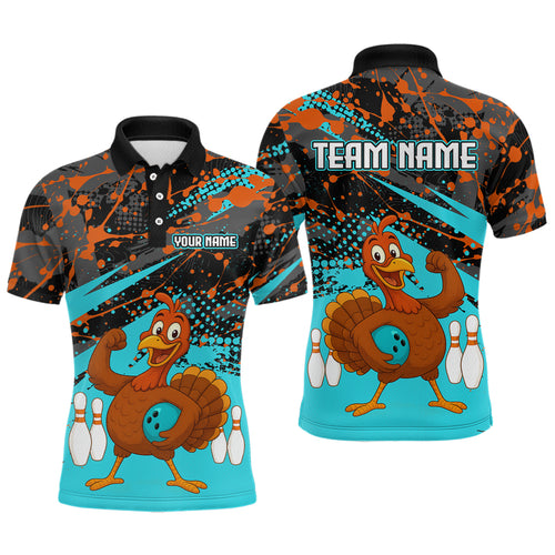 Turquoise Funny Turkey Bowling Team Shirt for Men Bowling Jersey Thanksgiving Bowling Outfit QZT776