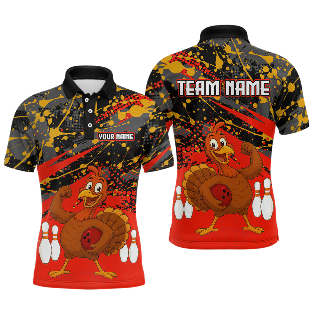 Red Funny Turkey Bowling Team Shirt for Men Bowling Jersey Thanksgiving Bowling Outfit QZT776