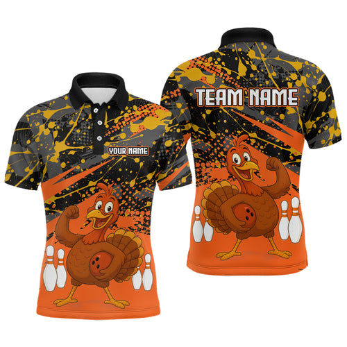 Orange Funny Turkey Bowling Team Shirt for Men Bowling Jersey Thanksgiving Bowling Outfit QZT776