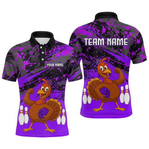 Purple Funny Turkey Bowling Team Shirt for Men Bowling Jersey Thanksgiving Bowling Outfit QZT776