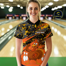 Load image into Gallery viewer, Orange Funny Turkey Bowling Team Shirt for Women Bowling Jersey Thanksgiving Bowling Outfit QZT776