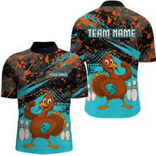 Load image into Gallery viewer, Turquoise Funny Turkey Bowling Team Shirt for Men Bowling Jersey Thanksgiving Bowling Outfit QZT776