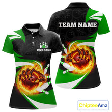 Load image into Gallery viewer, Personalized Green Flame Demon Hand Bowling Shirt for Women Bowling Outfit Polo &amp; Quarter-Zip Bowling Jersey QZT867