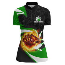 Load image into Gallery viewer, Personalized Green Flame Demon Hand Bowling Shirt for Women Bowling Outfit Polo &amp; Quarter-Zip Bowling Jersey QZT867