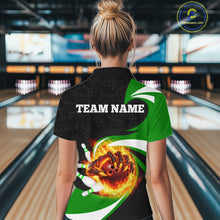 Load image into Gallery viewer, Personalized Green Flame Demon Hand Bowling Shirt for Women Bowling Outfit Polo &amp; Quarter-Zip Bowling Jersey QZT867