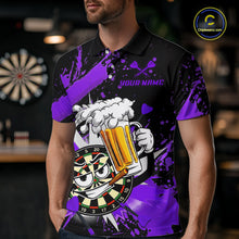 Load image into Gallery viewer, Funny Purple Beer Dartboard Team Shirt for Men Custom Dart Jersey Polo &amp; Quarter-Zip Dart Outfit DHT40