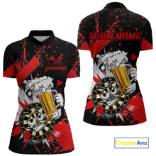Load image into Gallery viewer, Funny Red Beer Dartboard Team Shirt for Women Custom Dart Jersey Polo &amp; Quarter-Zip Dart Outfit DHT40