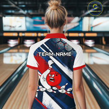 Load image into Gallery viewer, Red Blue &amp; White Crazy Bowling Ball Pin Women Bowling Team Shirt Bowling League Jersey QZT814