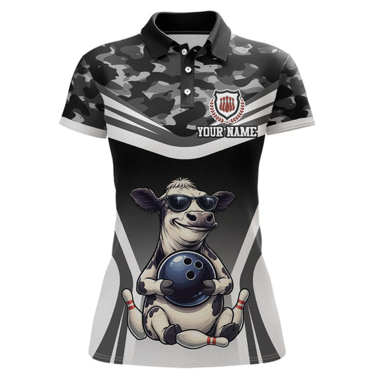 Custom Funny Cow Bowling Shirt for Women Camo Bowling League Jersey Polo & Quarter-Zip QZT871
