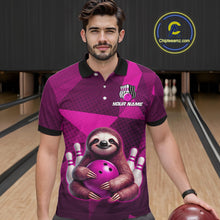 Load image into Gallery viewer, Pink Funny Sloth Bowling Shirt for Men Custom Bowling Jersey Polo &amp; Quarter-Zip Bowling Outfit QZT995