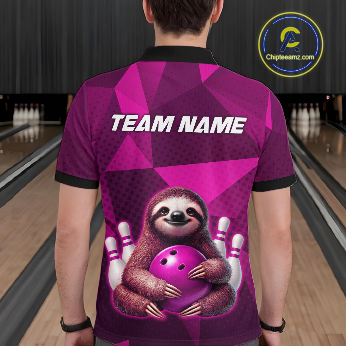 Pink Funny Sloth Bowling Shirt for Men Custom Bowling Jersey Polo & Quarter-Zip Bowling Outfit QZT995