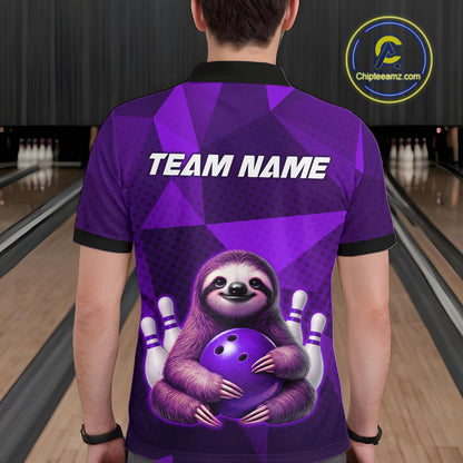 Purple Funny Sloth Bowling Shirt for Men Custom Bowling Jersey Polo & Quarter-Zip Bowling Outfit QZT995