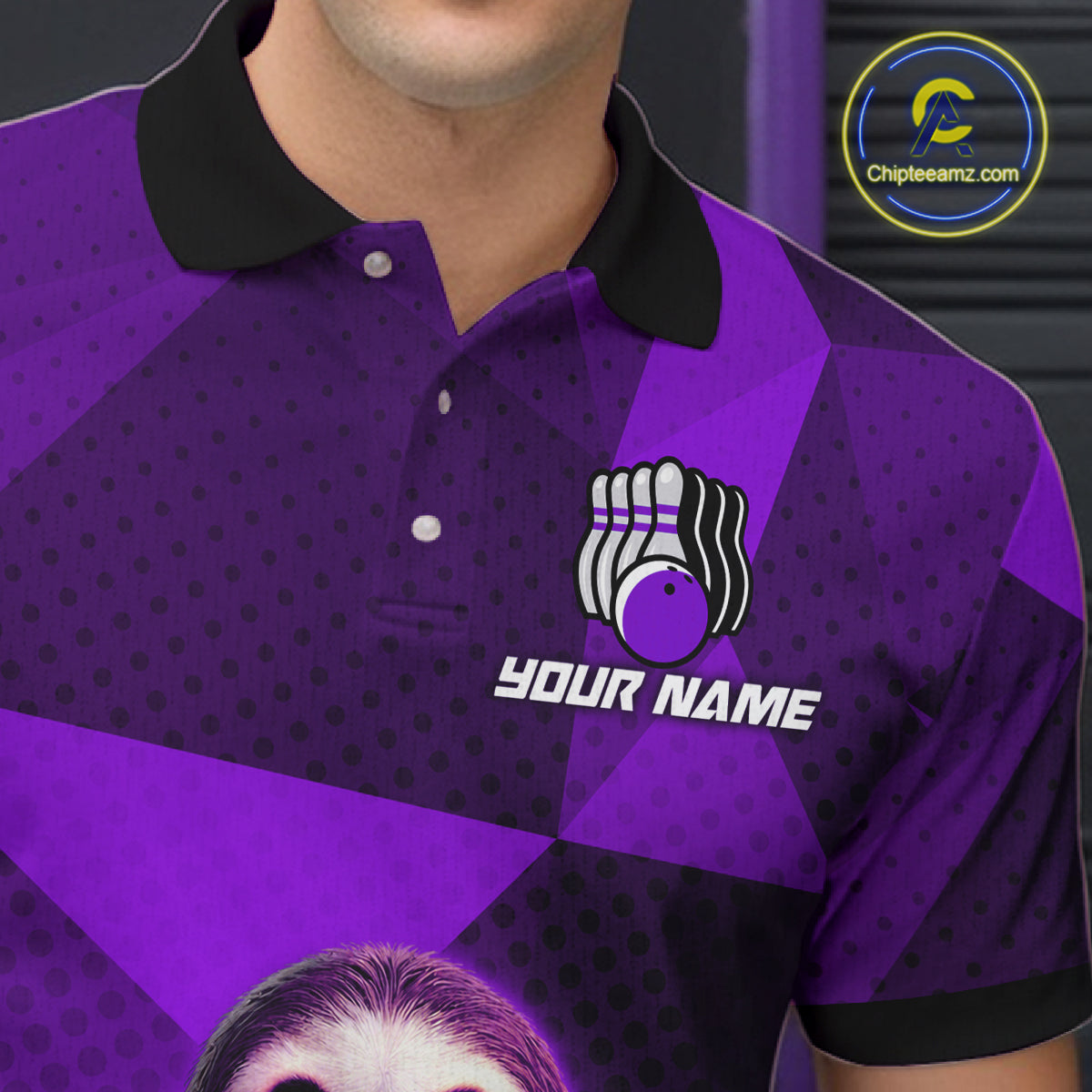 Purple Funny Sloth Bowling Shirt for Men Custom Bowling Jersey Polo & Quarter-Zip Bowling Outfit QZT995