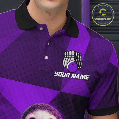 Purple Funny Sloth Bowling Shirt for Men Custom Bowling Jersey Polo & Quarter-Zip Bowling Outfit QZT995