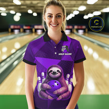 Load image into Gallery viewer, Purple Funny Sloth Bowling Shirt for Women Custom Bowling Jersey Polo &amp; Quarter-Zip Bowling Outfit QZT995