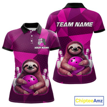 Load image into Gallery viewer, Pink Funny Sloth Bowling Shirt for Women Custom Bowling Jersey Polo &amp; Quarter-Zip Bowling Outfit QZT995