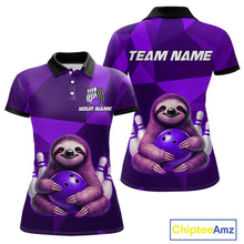 Load image into Gallery viewer, Purple Funny Sloth Bowling Shirt for Women Custom Bowling Jersey Polo &amp; Quarter-Zip Bowling Outfit QZT995