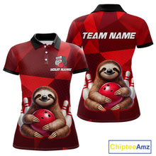 Load image into Gallery viewer, Red Funny Sloth Bowling Shirt for Women Custom Bowling Jersey Polo &amp; Quarter-Zip Bowling Outfit QZT995