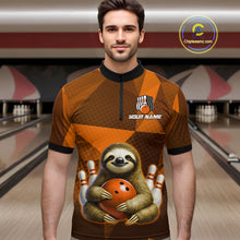 Load image into Gallery viewer, Orange Funny Sloth Bowling Shirt for Men Custom Bowling Jersey Polo &amp; Quarter-Zip Bowling Outfit QZT995