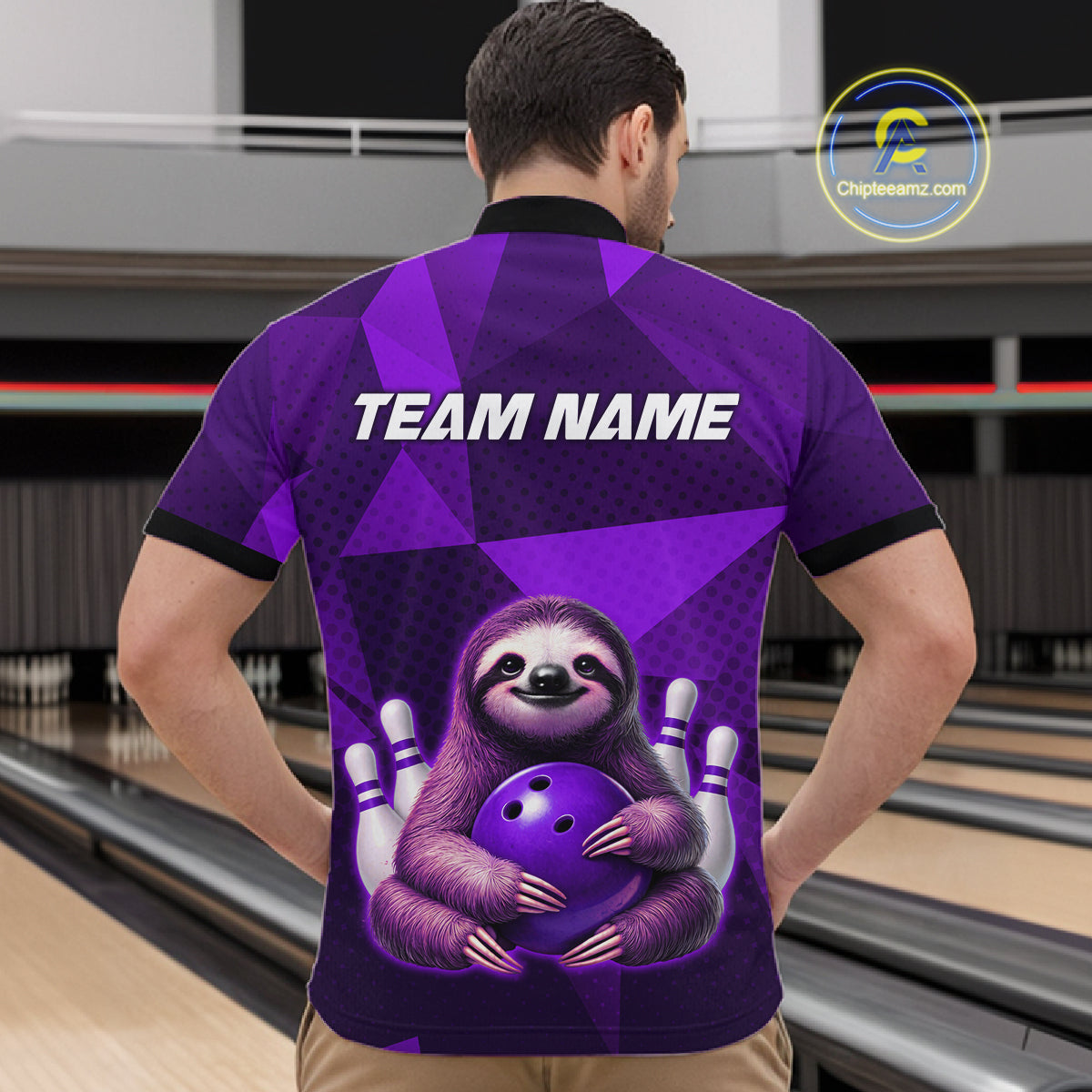 Purple Funny Sloth Bowling Shirt for Men Custom Bowling Jersey Polo & Quarter-Zip Bowling Outfit QZT995