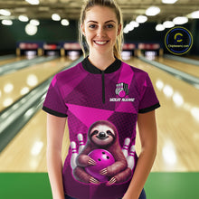 Load image into Gallery viewer, Pink Funny Sloth Bowling Shirt for Women Custom Bowling Jersey Polo &amp; Quarter-Zip Bowling Outfit QZT995