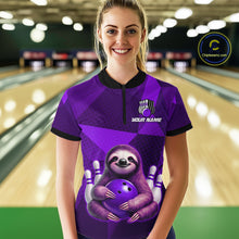 Load image into Gallery viewer, Purple Funny Sloth Bowling Shirt for Women Custom Bowling Jersey Polo &amp; Quarter-Zip Bowling Outfit QZT995