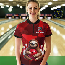 Load image into Gallery viewer, Red Funny Sloth Bowling Shirt for Women Custom Bowling Jersey Polo &amp; Quarter-Zip Bowling Outfit QZT995