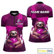 Load image into Gallery viewer, Pink Funny Sloth Bowling Shirt for Women Custom Bowling Jersey Polo &amp; Quarter-Zip Bowling Outfit QZT995