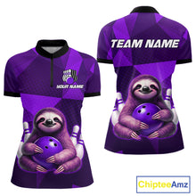 Load image into Gallery viewer, Purple Funny Sloth Bowling Shirt for Women Custom Bowling Jersey Polo &amp; Quarter-Zip Bowling Outfit QZT995