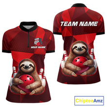 Load image into Gallery viewer, Red Funny Sloth Bowling Shirt for Women Custom Bowling Jersey Polo &amp; Quarter-Zip Bowling Outfit QZT995