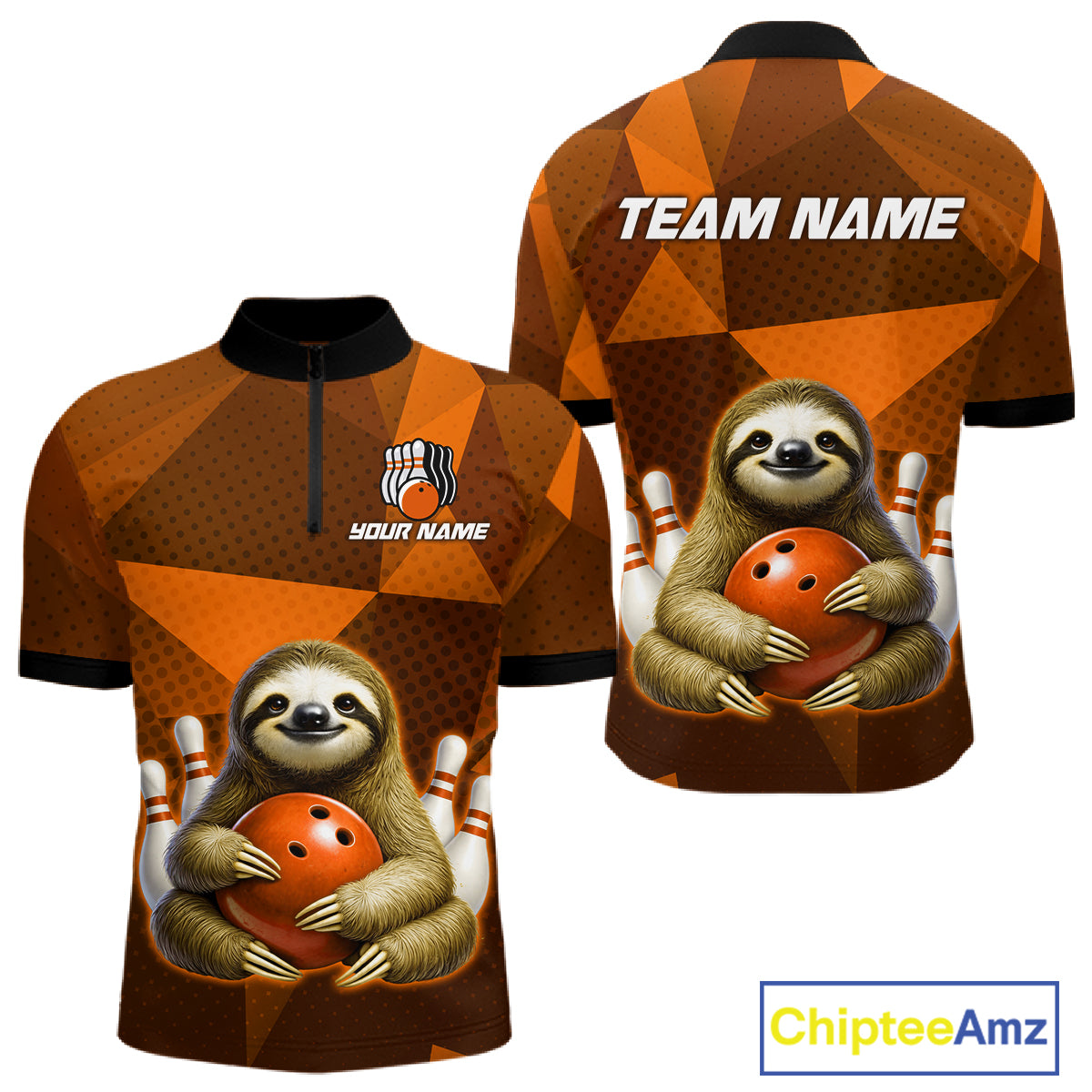 Orange Funny Sloth Bowling Shirt for Men Custom Bowling Jersey Polo & Quarter-Zip Bowling Outfit QZT995