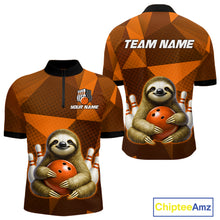 Load image into Gallery viewer, Orange Funny Sloth Bowling Shirt for Men Custom Bowling Jersey Polo &amp; Quarter-Zip Bowling Outfit QZT995