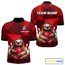 Load image into Gallery viewer, Red Funny Sloth Bowling Shirt for Men Custom Bowling Jersey Polo &amp; Quarter-Zip Bowling Outfit QZT995